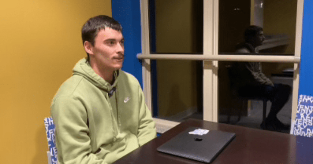 University of Kentucky student Wyatt Huff sits and talks about his favorite song. Feb. 24, 2025. Photo by Phoenix Stevens.