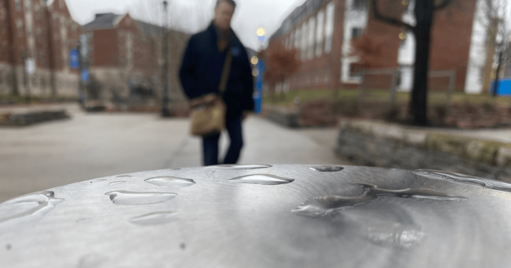 A man walking on the University of Kentucky campus in Lexington, Kentucky. February 6, 2025. Photo by Phoenix Stevens.