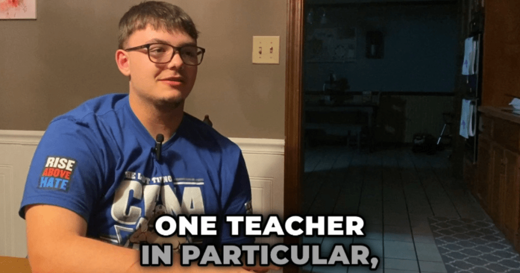 McLean County High School (KY) student Reece Stevens discusses how historic levels of flooding had impacted his day-to-day life now that school is out. April 21, 2025. Photo by Phoenix Stevens.